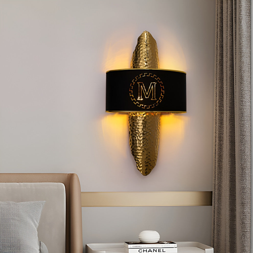 Luxury Golden Wall Lamp with M-Letter Lampshade, Living Room, Bedroom, Black