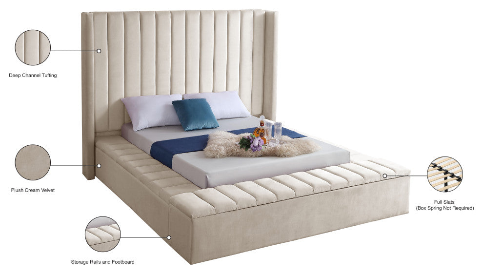 Kiki Velvet Bed, Cream, Full