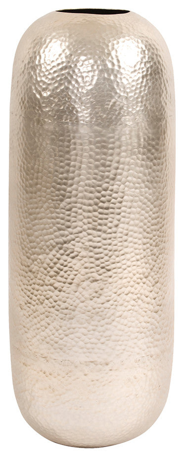 Howard Elliott Oversized Metal Cylinder Vase with Hammered Silver Finish, Large