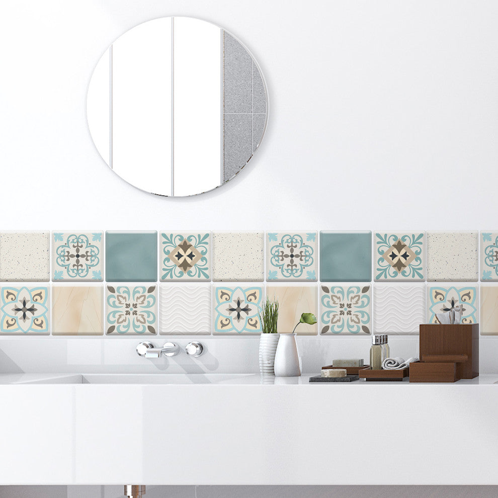 6" Sanish Retro Mediterranean Crush Glossy 16 pcs 3D Tile Stickers