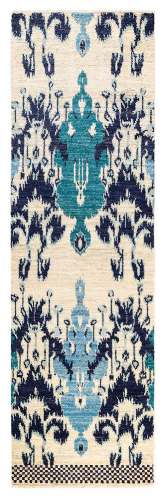 Modern, One-of-a-Kind Hand-Knotted Area Rug Ivory, 2'7"x8'7"