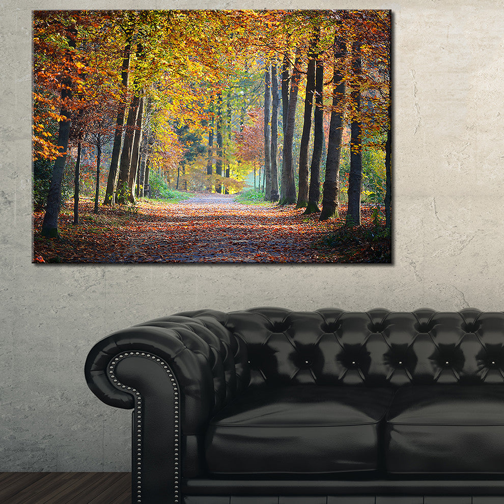 "Wide Pathway in Yellow Fall Forest" Canvas Print, 40"x30"