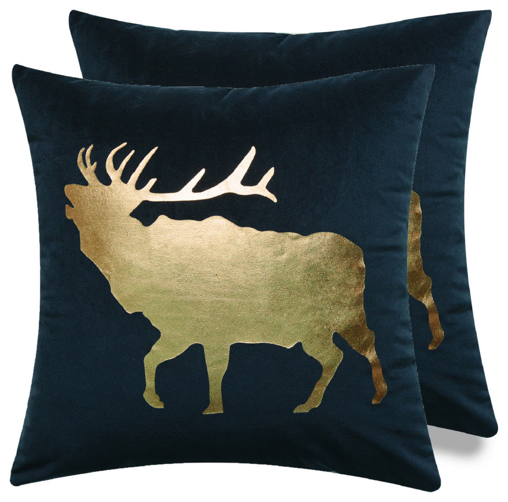 Christmas Icons Throw Pillow Set of 2, Print Gold Elk