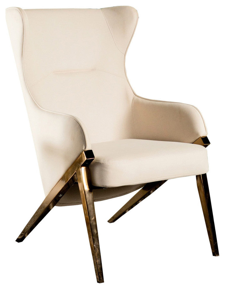 Accent Chair With Metal Frame, Cream and Bronze