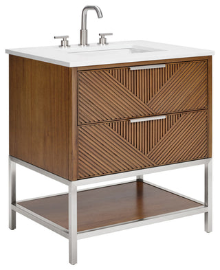 Diamond 30" Bath Vanity, Walnut/Brushed Nickel, 30", White Quartz Top