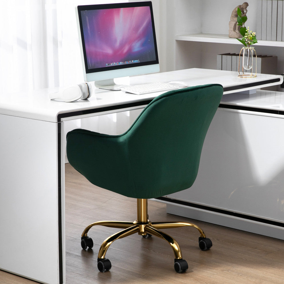 Gewnee 360Â° Dark Blue Velvet Swivel Chair With High Back, Green