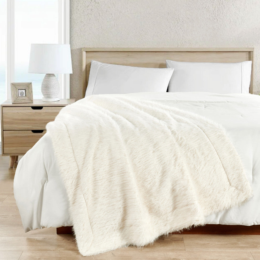 Textured Faux Fur Throw Blanket, Pinstripe