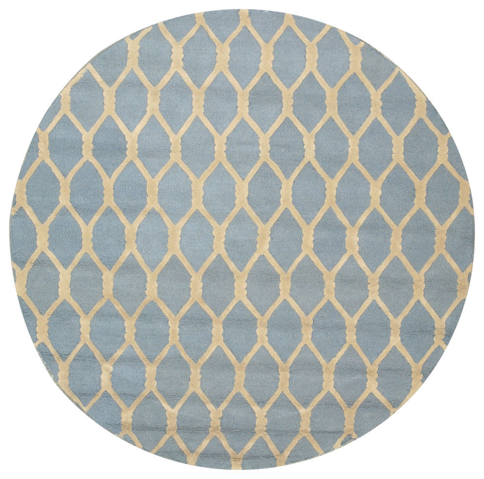 Hand-Tufted Wool Blue Transitional Geometric Chain-Link Rug, 6' Round