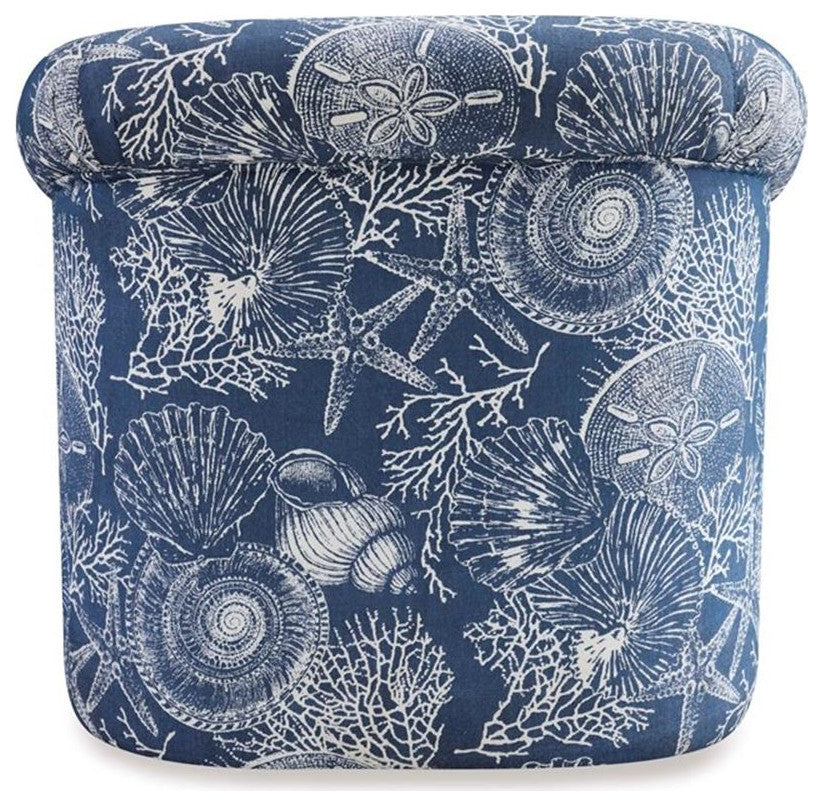 Home Square 2 Piece Swivel Coastal Wood Upholstered Club Chair Set in Blue