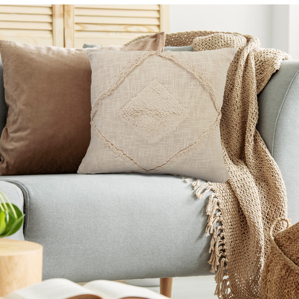 Solid Decorative Double Diamond Cotton Throw Pillow