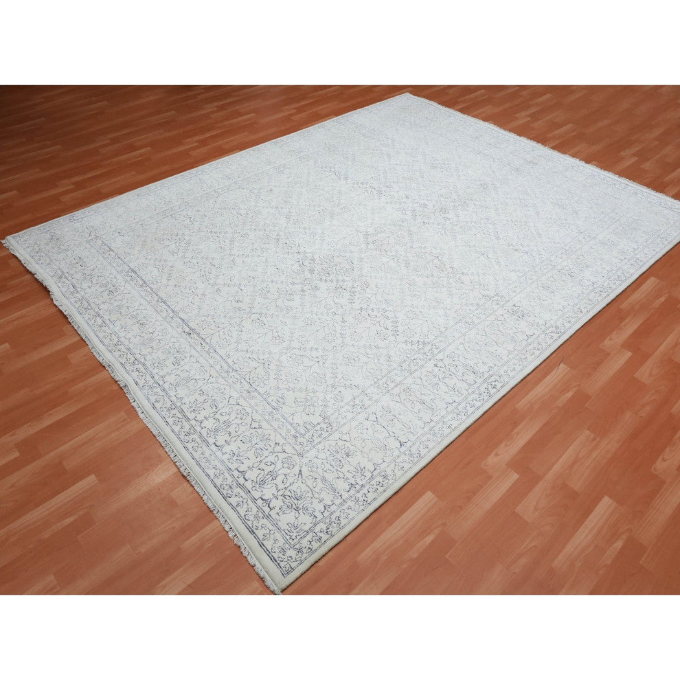 Ivory, Hand Knotted 100% Cotton, Agra Design Oriental Rug, 9'1"x11'10"