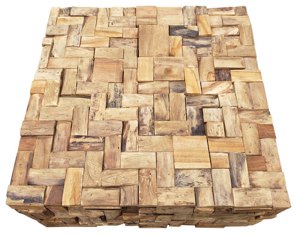 Rustic Recycled Teak Wood Java Coffee Table, 32 inch