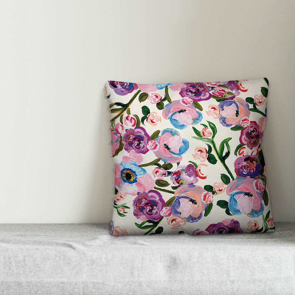 "Lavender Florals" Outdoor Throw Pillow, 18"x18"