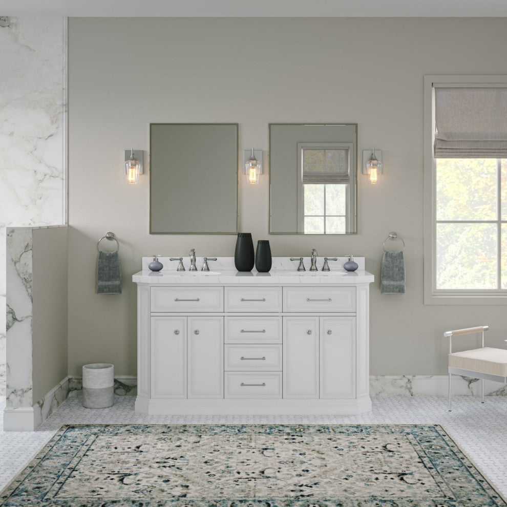 The Jazz Bathroom Vanity, Double Sink, 60", Pure White, Freestanding