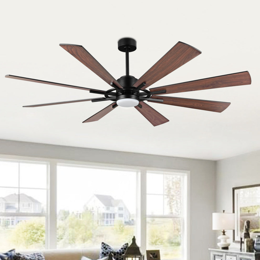 72" Reversible 8-Blade LED Ceiling Fan With Remote and Light, Black/Walnut