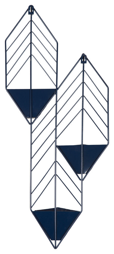 Tain Geometric Metal Wall Hanging Planter With 3 Pockets, Navy Blue