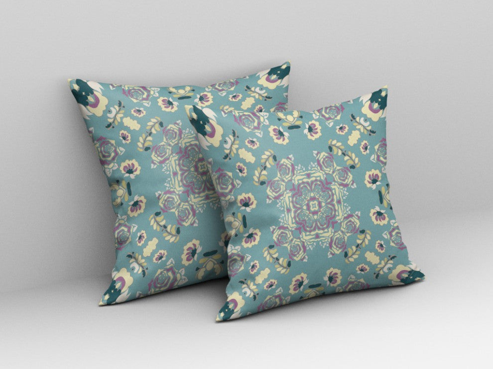 20" Blue Lavender Wreath Indoor Outdoor Zippered Throw Pillow
