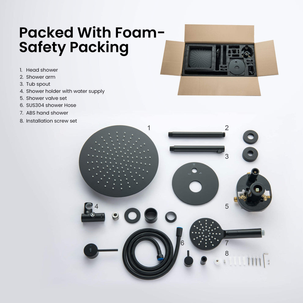 Ceiling Mounted 3-Function Shower System, Rough, Valve, Matte Black