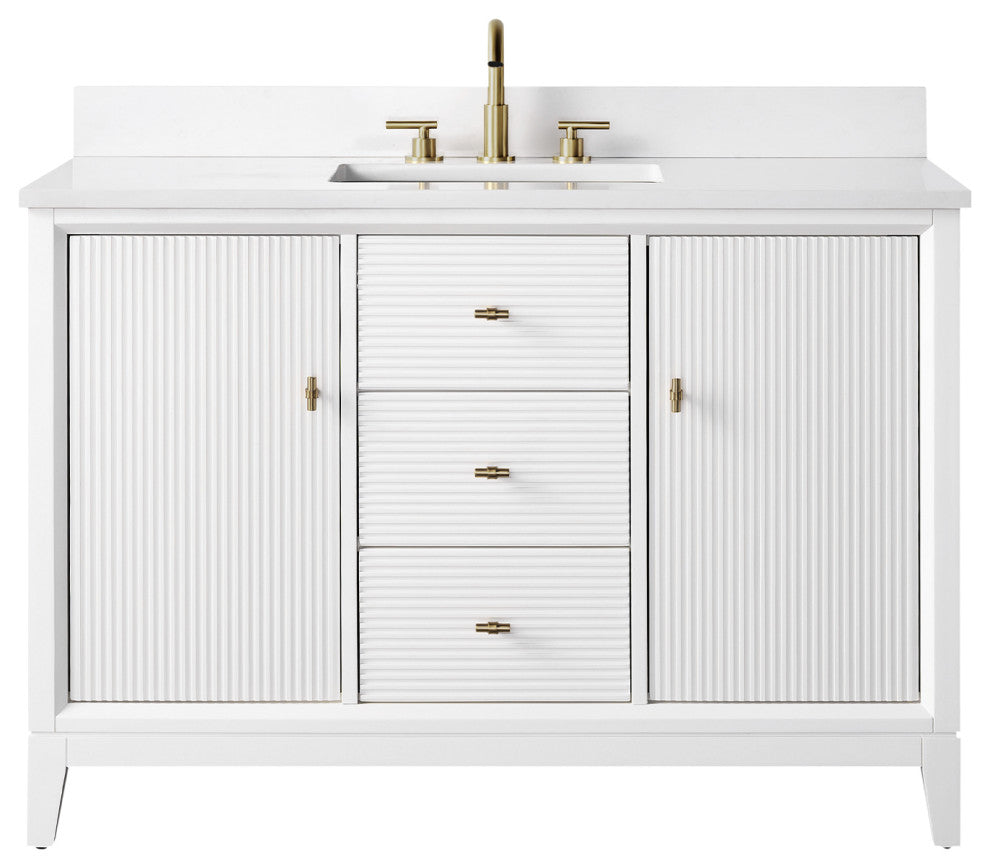 Vanity Art Bathroom Vanity with Engineered Marble Top and Sink, White, 48", Golden Brushed