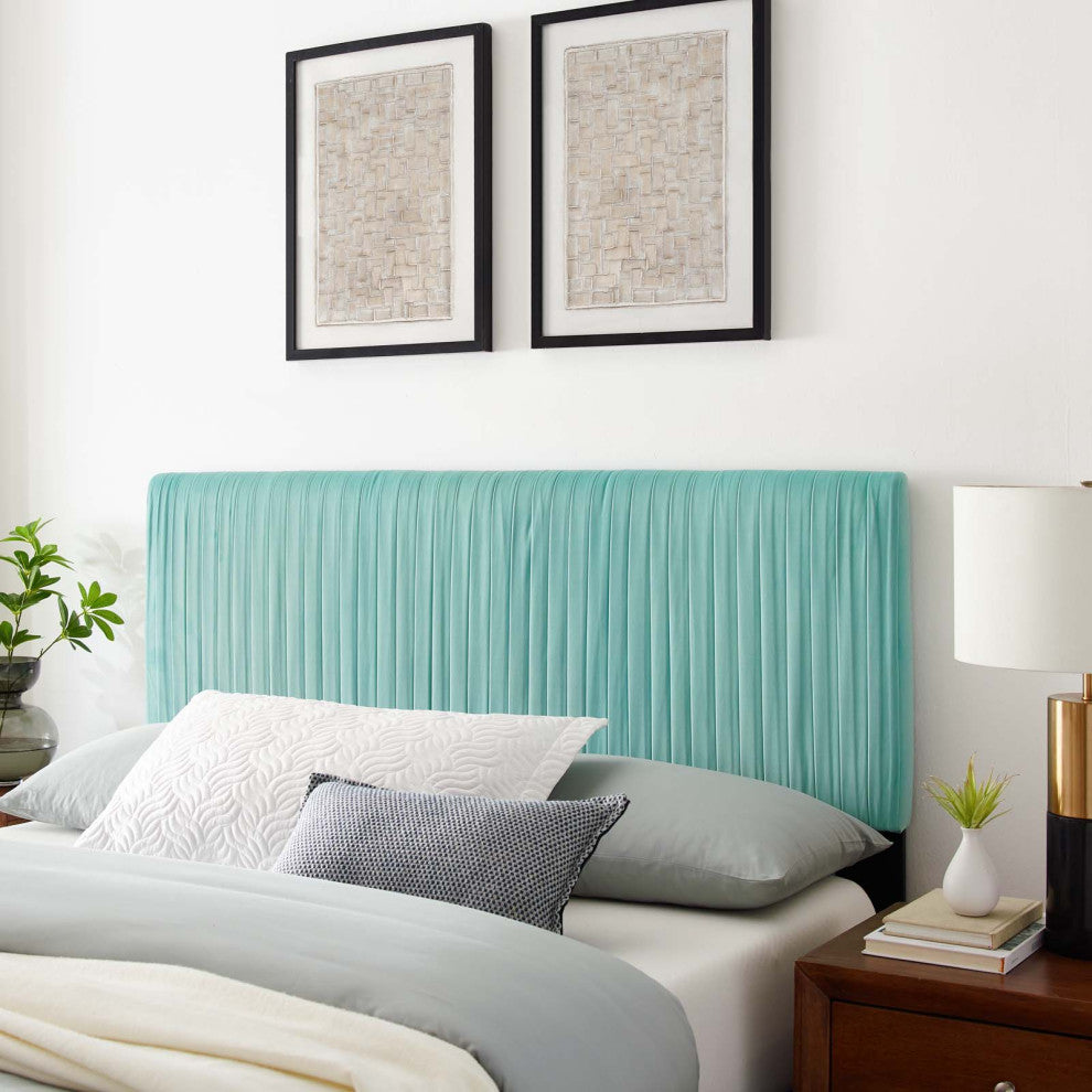 Tufted Headboard, King Size, Velvet, Blue, Modern Contemporary, Bedroom Master