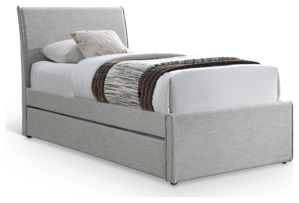 Myles Upholstered Trundle Bed, Gray, Twin, Linen Textured Fabric