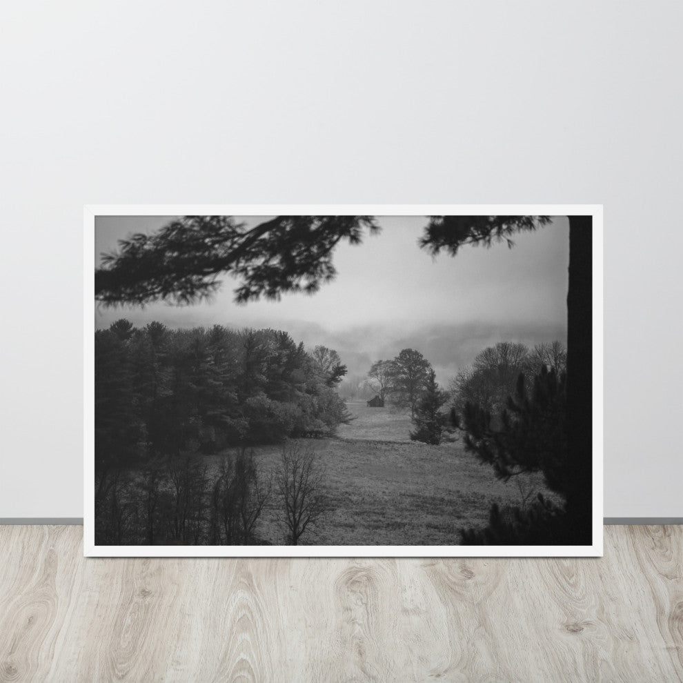 Mist of Valley Forge in Black and White Framed Photo Paper Wall Art Prints, White, 24" X 36"
