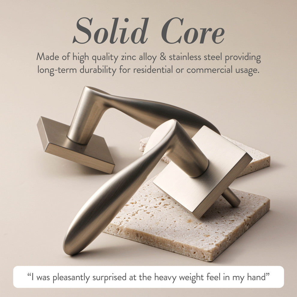 Modern Heavy Duty Designer Interior Door Lever - Lafayette Collection, Satin Nickel, Passage Right Hand