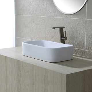 Elavo Ceramic Rectangle Vessel White Sink, PU Drain Satin Nickel