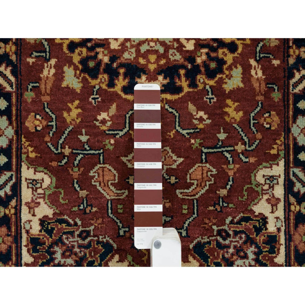 Rust Red Antiqued Sarouk Re-Creation Pure Wool Hand Knotted Rug, 2'x3'2"