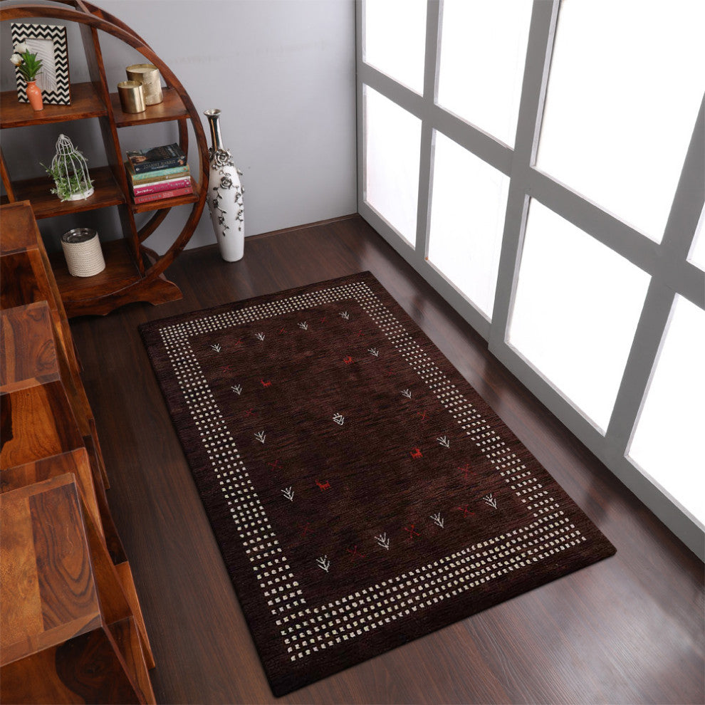 HAND KNOTTED LOOM WOOL ECO-FRIENDLY AREA RUGS - Rectangle, Brown, Contemporary