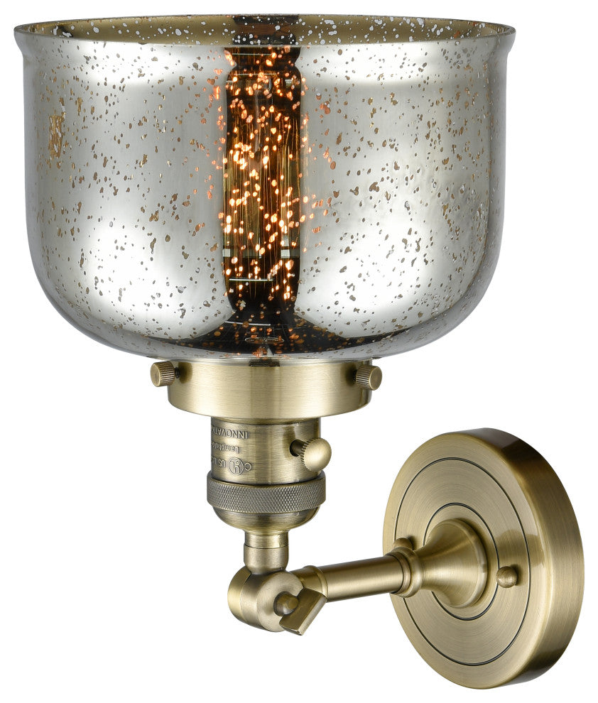 Large Bell 1-Light Sconce, Antique Brass, Glass: Silver Mercury