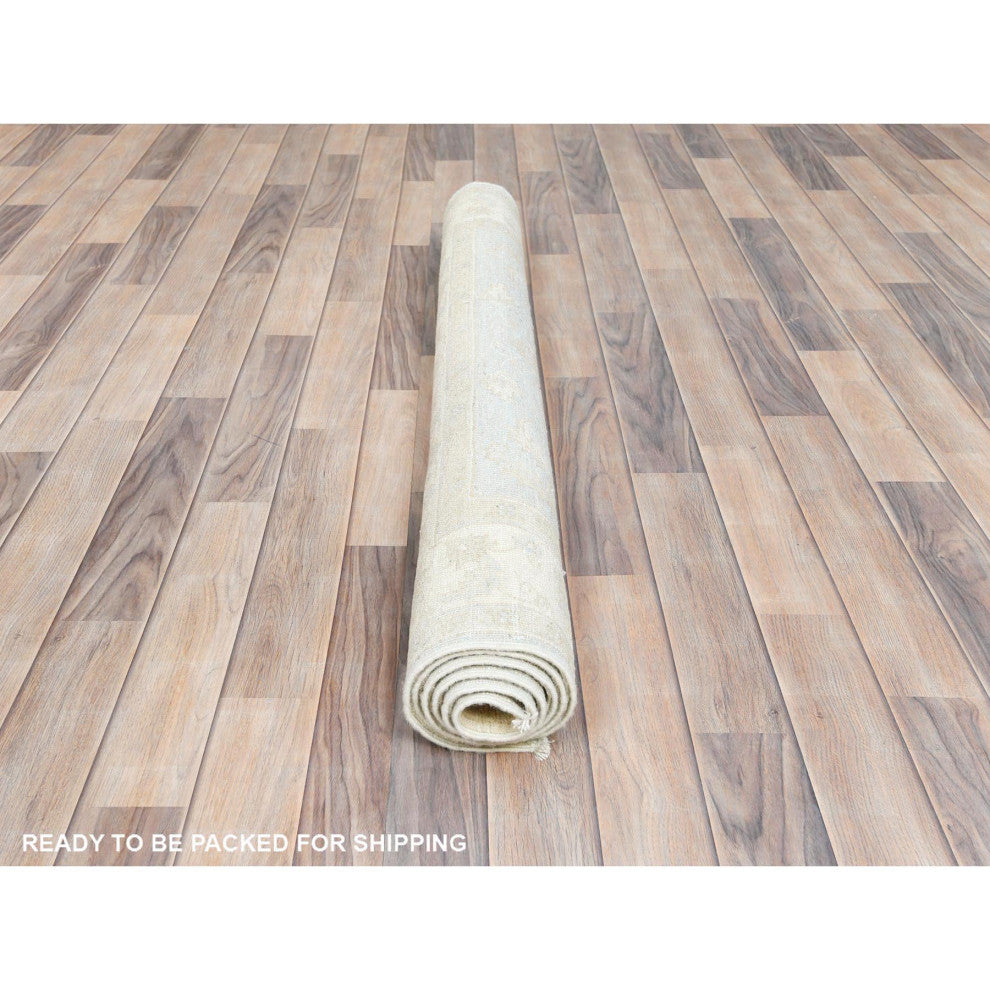 Ivory Organic Wool Hand Knotted Afghan Stone Washed Peshawar Rug 4'x5'10"