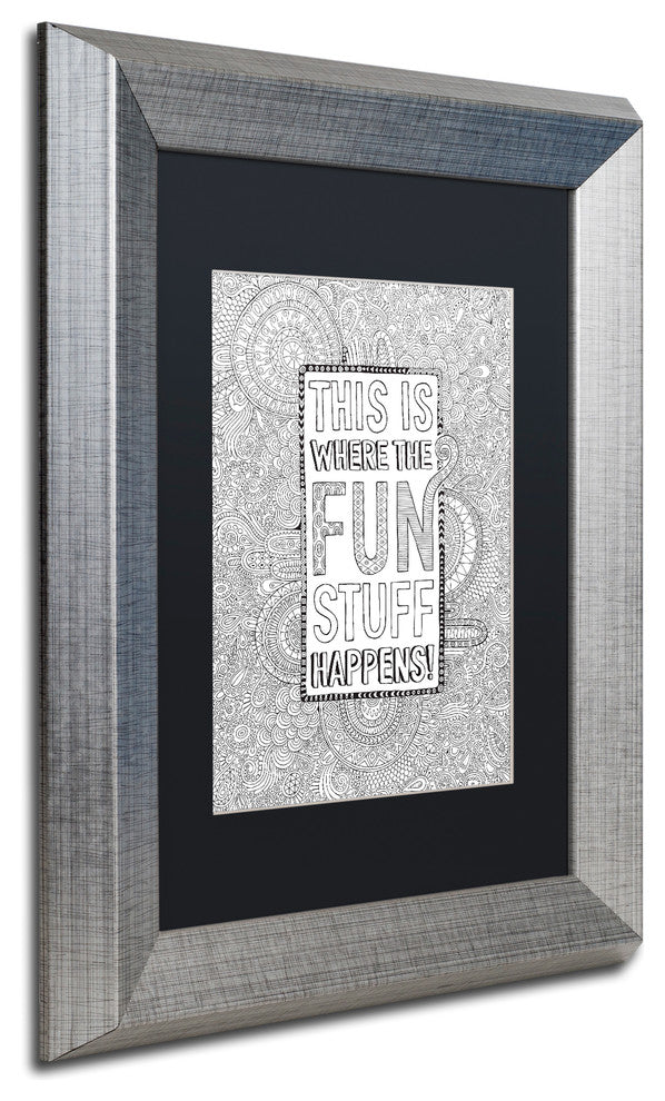 Hello Angel 'Where the Fun Stuff Happens' Art, Silver Frame, Black Mat, 14x11