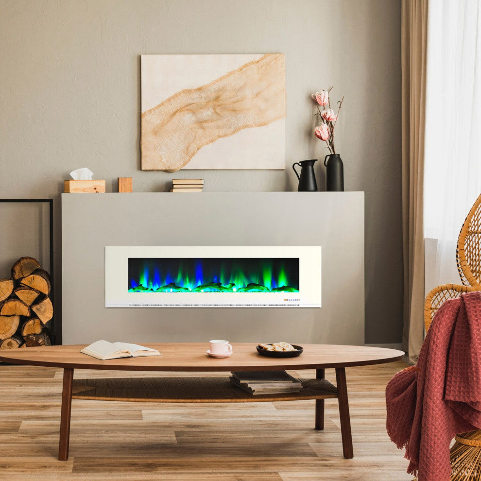 72" Wall-Mount Electric Fireplace, White