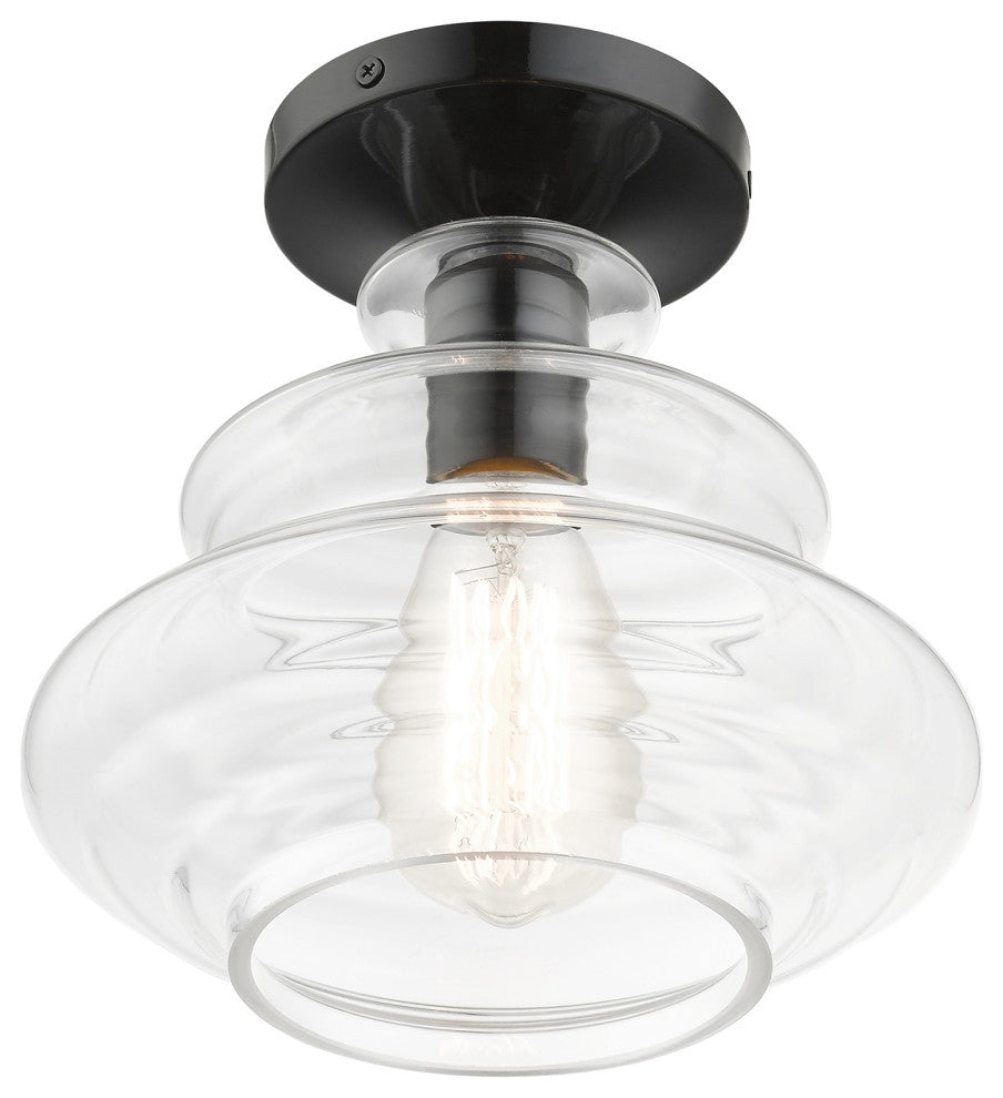 1 Light Shiny Black Semi-Flush, Chrome Finish Accents