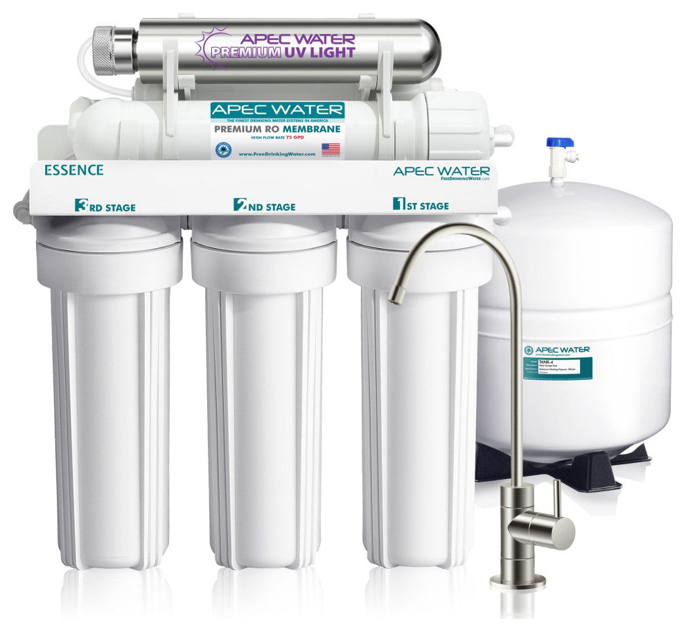 APEC Essence UV Disinfecting 6-Stage 75 GPD Reverse Osmosis Filter System, Stainless Steel