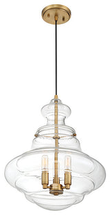 3-Light Pendant, Natural Brass