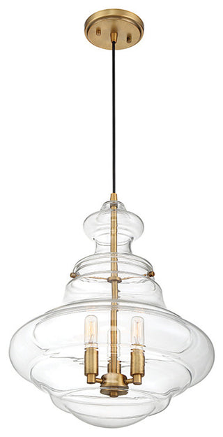 3-Light Pendant, Natural Brass