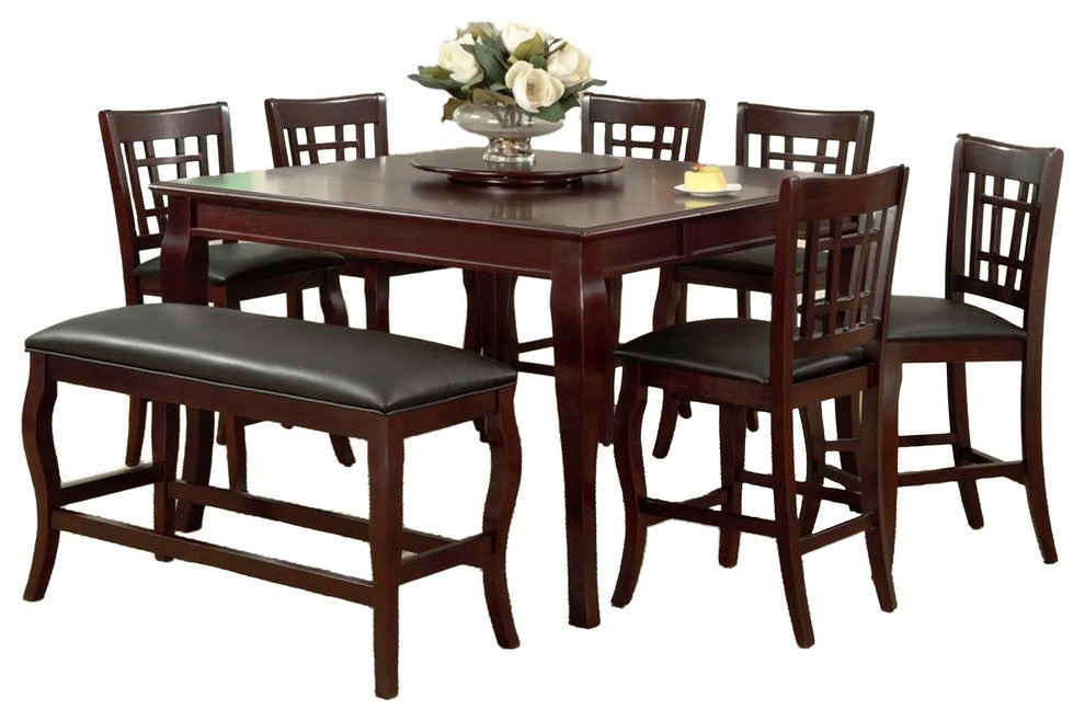 Wooden Counter Height Table with Lazy Susan, Cherry Brown