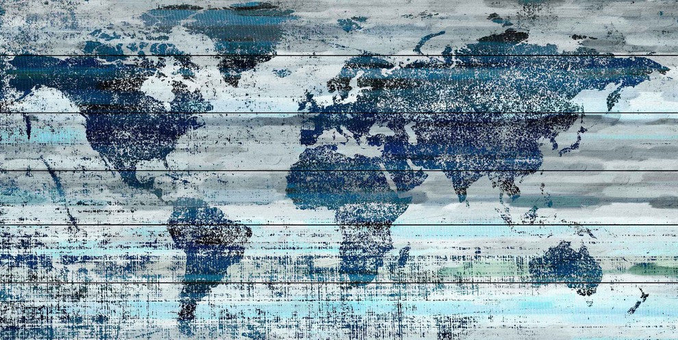 "Indigo Countries" Print on White Wood, 40"x20"