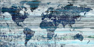 "Indigo Countries" Print on White Wood, 40"x20"