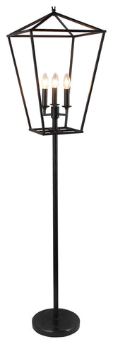 Hollie 3-Light Lantern Floor Lamp in Black Metal
