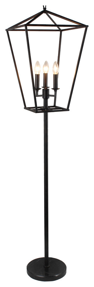 Hollie 3-Light Lantern Floor Lamp in Black Metal