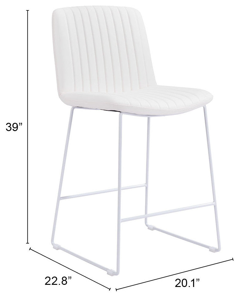 Counter Stool Chair, Set of 2, Faux Vinyl Leather, Steel, White, Cafe Bistro