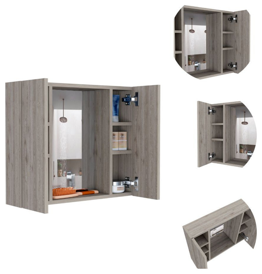 DEPOT E-SHOP Garnet Med. Cabinet, Mirror, 6 Shelves, Ext. Shelf, Light Gray