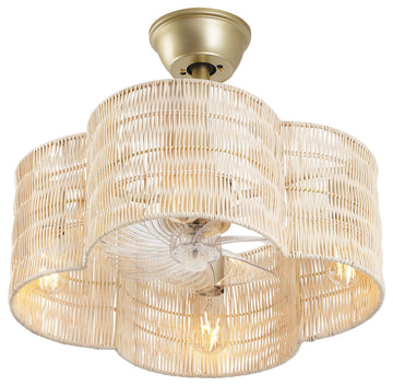 GetLedel 19.7" Scalloped Rattan Ceiling Fan With Remote and Light, Beige