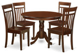 5 Pc Set With A Round Small Table And 4 Wood Dinette Chairs, Mahogany