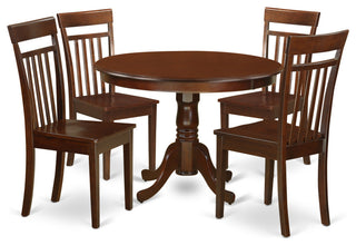 5 Pc Set With A Round Small Table And 4 Wood Dinette Chairs, Mahogany