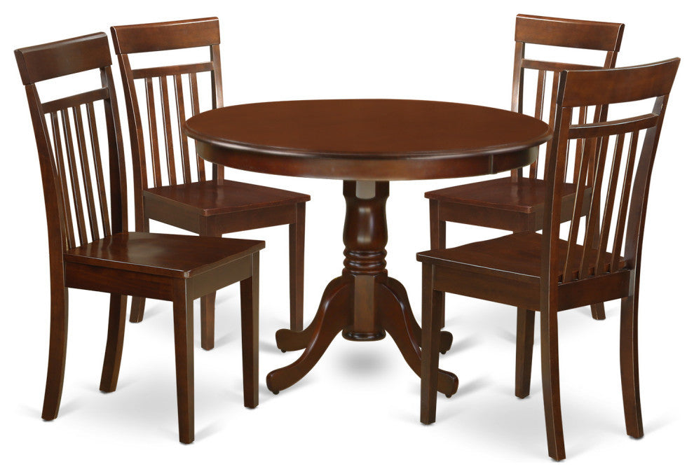 5 Pc Set With A Round Small Table And 4 Wood Dinette Chairs, Mahogany