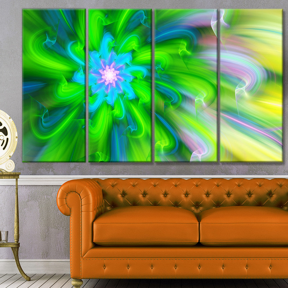 Dance of Green Flower Petals, Floral Canvas Art Print, 48"x28", 4 Panels